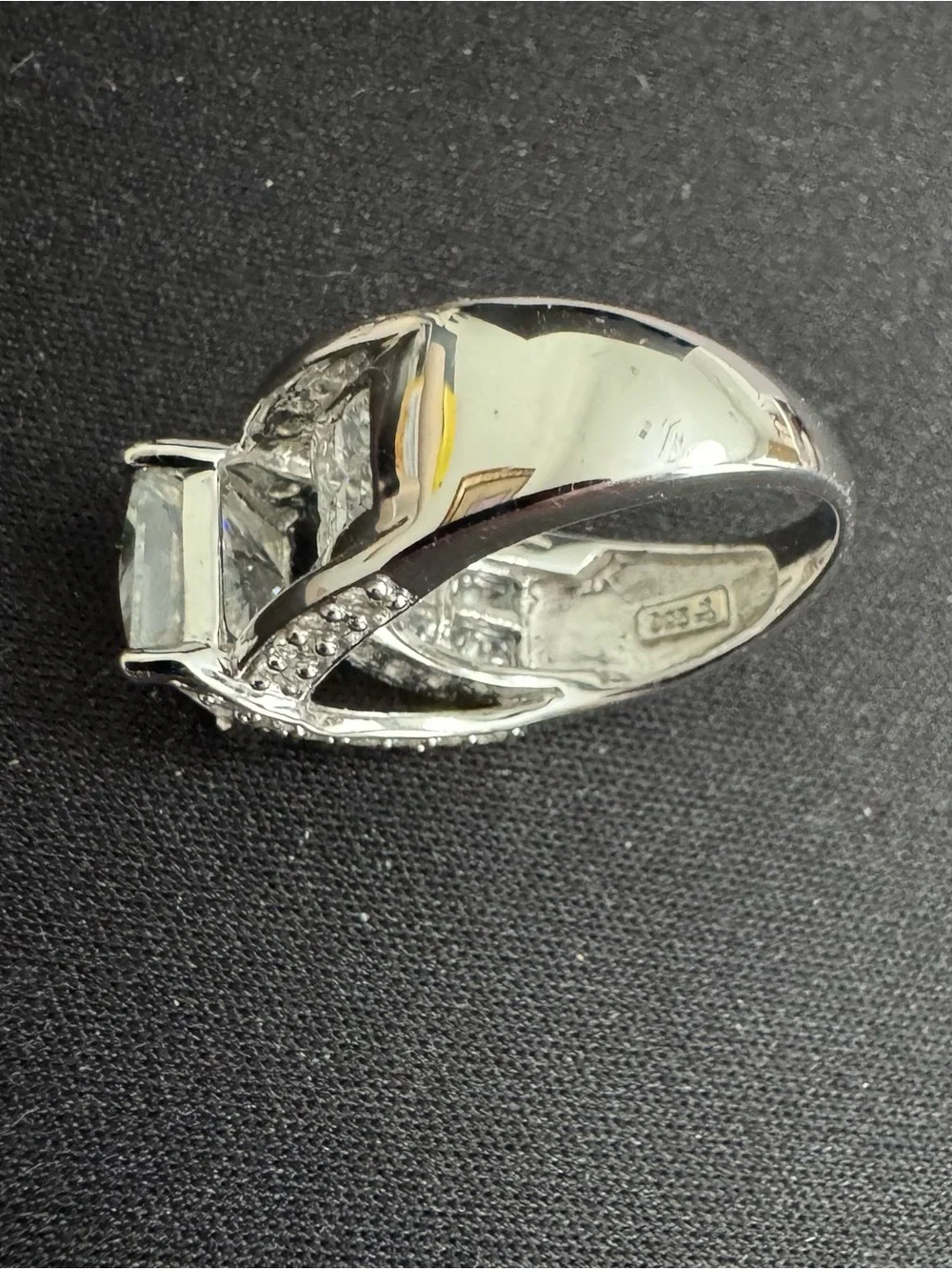 925 Silver Ring w/Large Square Cut Center CZ & sizzling CZ accents- A Statement!